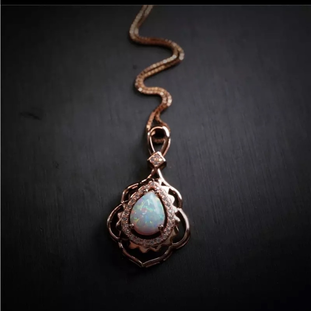 Rose Gold Cubic Zirconia Opal Necklace